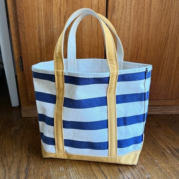 Llbean vintage nautical blue cream yellow medium sized boat and tote bag purse - Picture 4 of 7